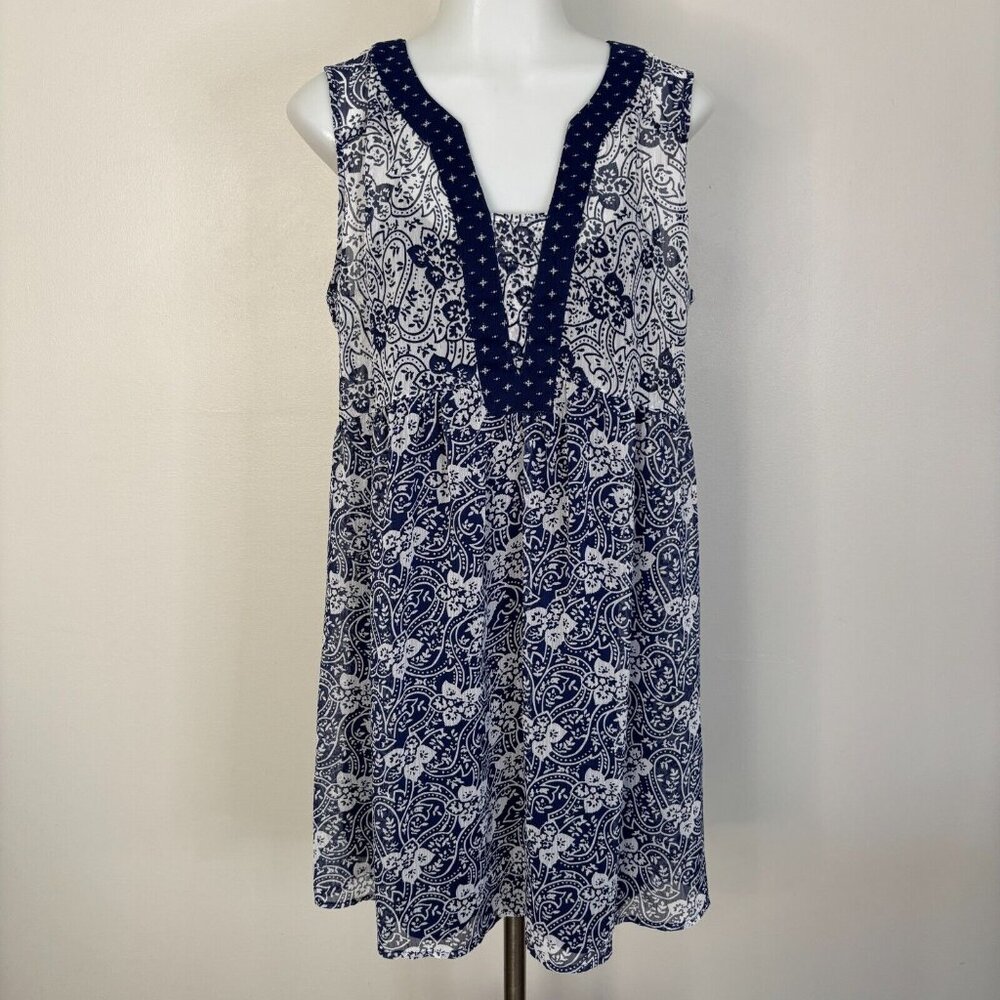 Knox Rose Mini Dress Medium Blue White Sleeveless Boho Women's